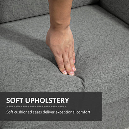 Loveka Fabric Grey Compact 2 Seater Sofa With Wooden Legs And Armrests