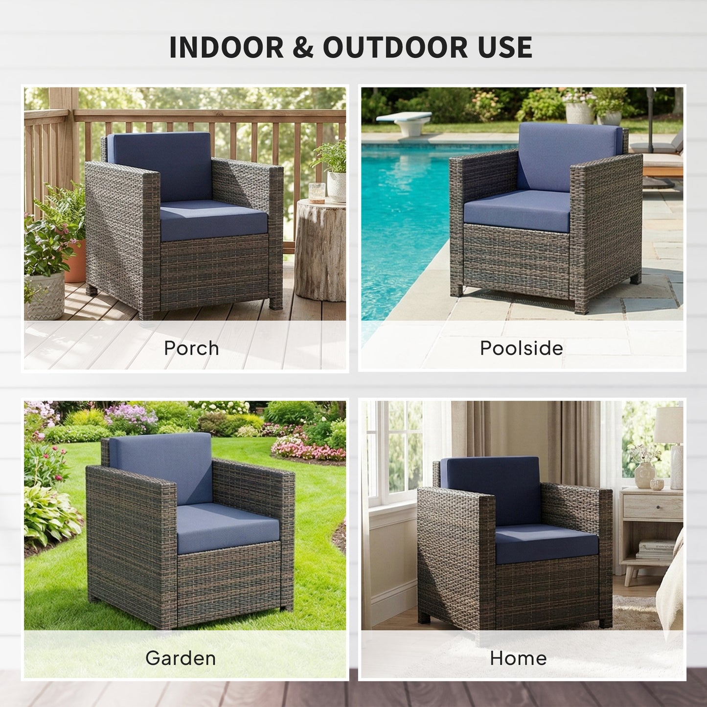 Zivi Faux Rattan Mixed Brown And Navy Garden Armchair With Cushion