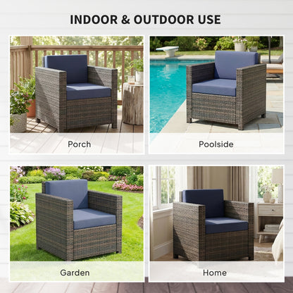 Zivi Faux Rattan Mixed Brown And Navy Garden Armchair With Cushion