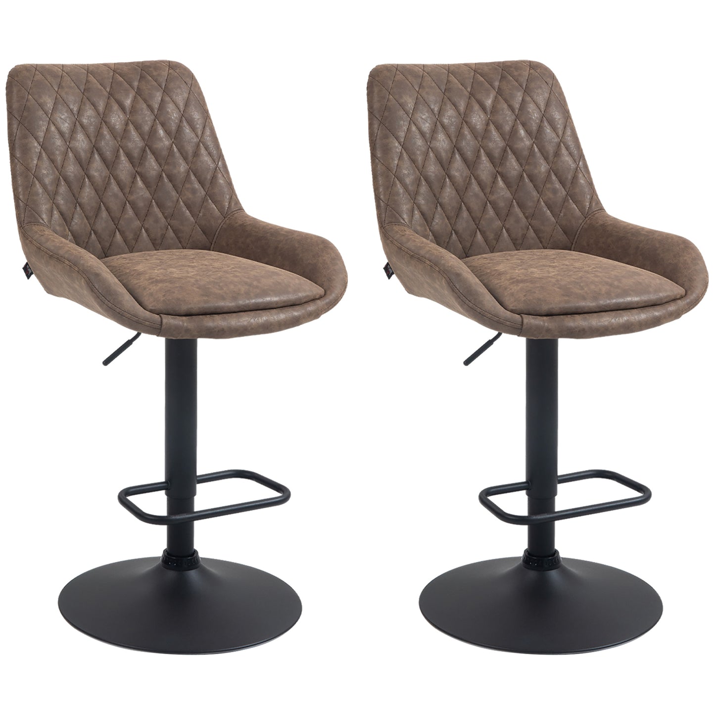 Lenozzo Faux Leather Brown Set Of 2 Retro Style Bar Stools With Padded Seats