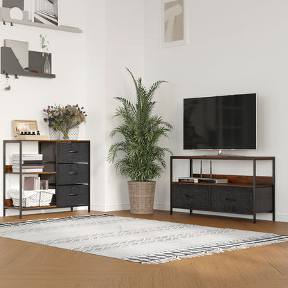 Disabapa Fabric And Wood Black Storage Chest With 3 Drawers And 2 Display Shelves