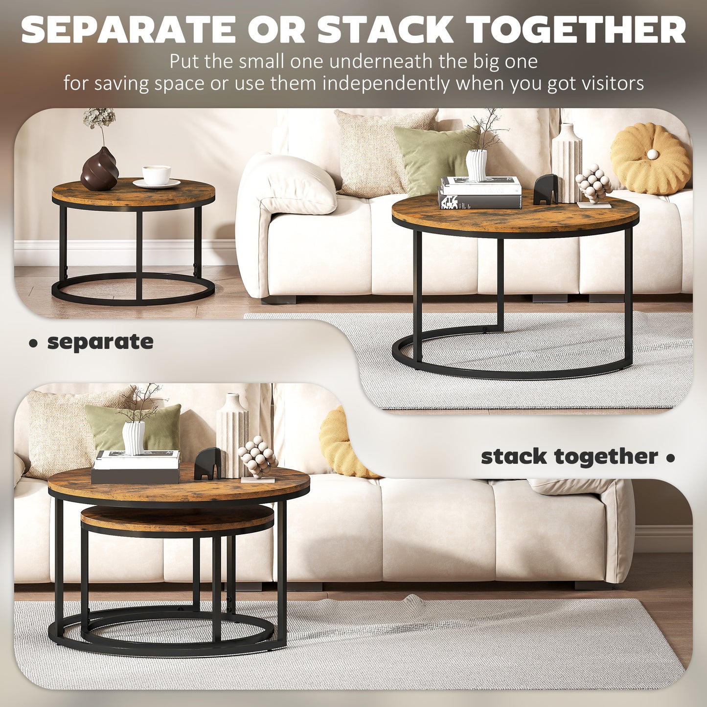 Kefa Dimi Set Of 2 Wooden Rustic Brown Wood Effect Nesting Tables