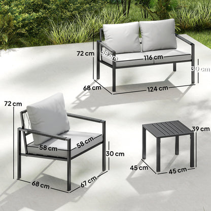 Cosneri Metal Light Grey 4 Seater Garden Sofa Set with 2 Coffee Tables