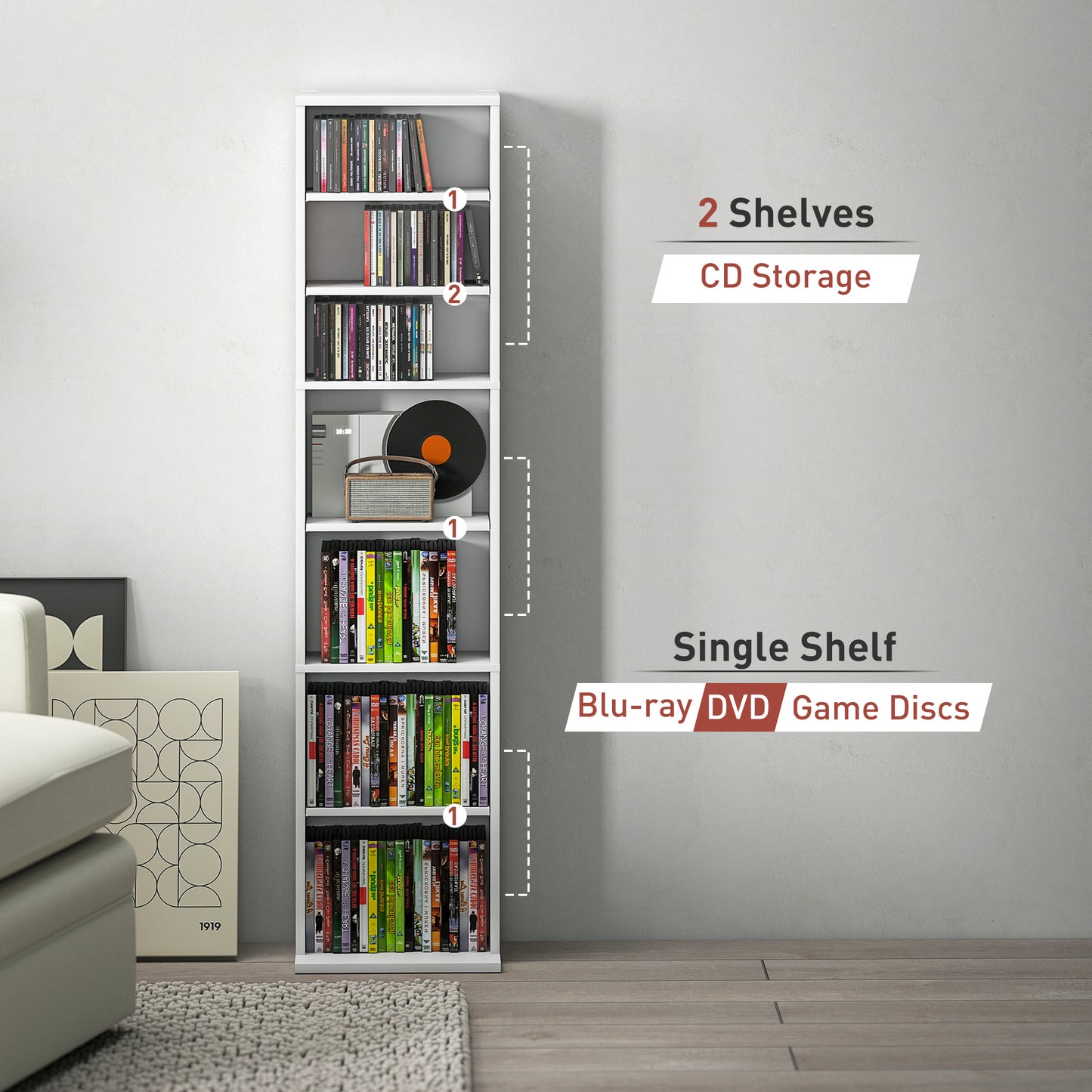 Sovi Mora Wood White Narrow CD Storage Unit With 260 Disc Capacity