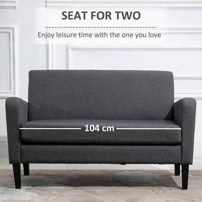 Kahaba Linen Grey Curved 2 Seater Sofa With Thick Cushion And Wooden Legs