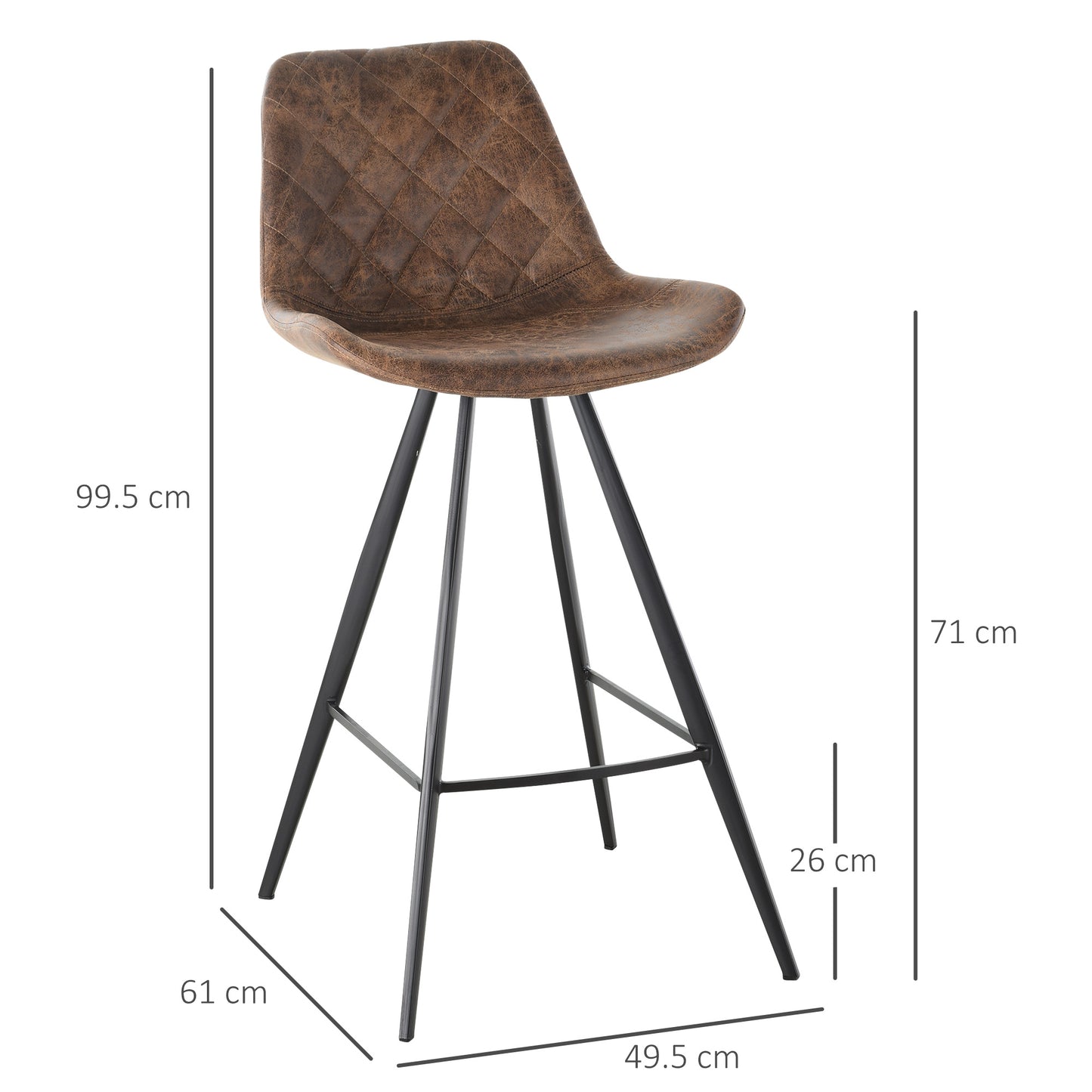 Suvedi Microfiber Brown Quilted Tub Bar Chairs Set Of 2 With Steel Frame And Footrest