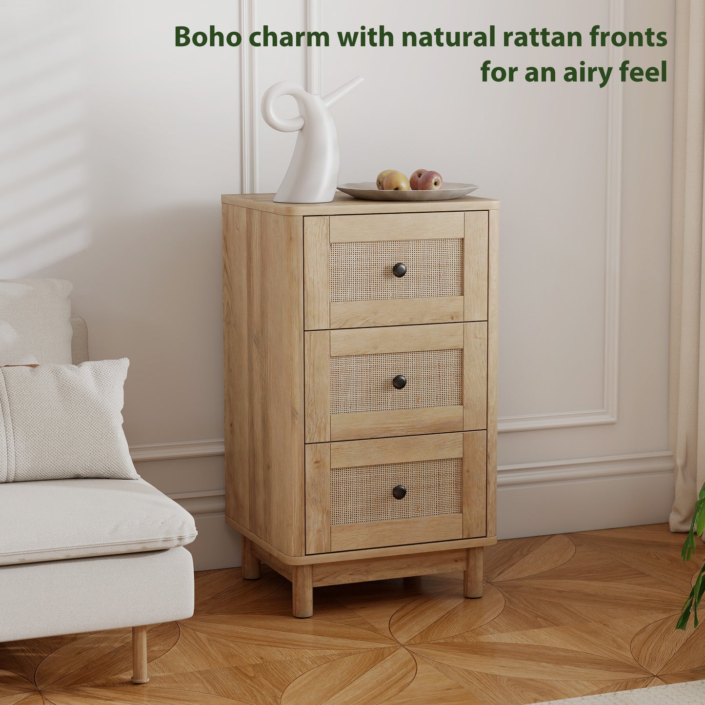 Milu Wood Oak Finish 3 Drawer Compact Storage Chest 40 cm Wide