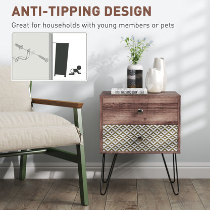Lofake Scandinavian Brown 2 Drawer Nightstand