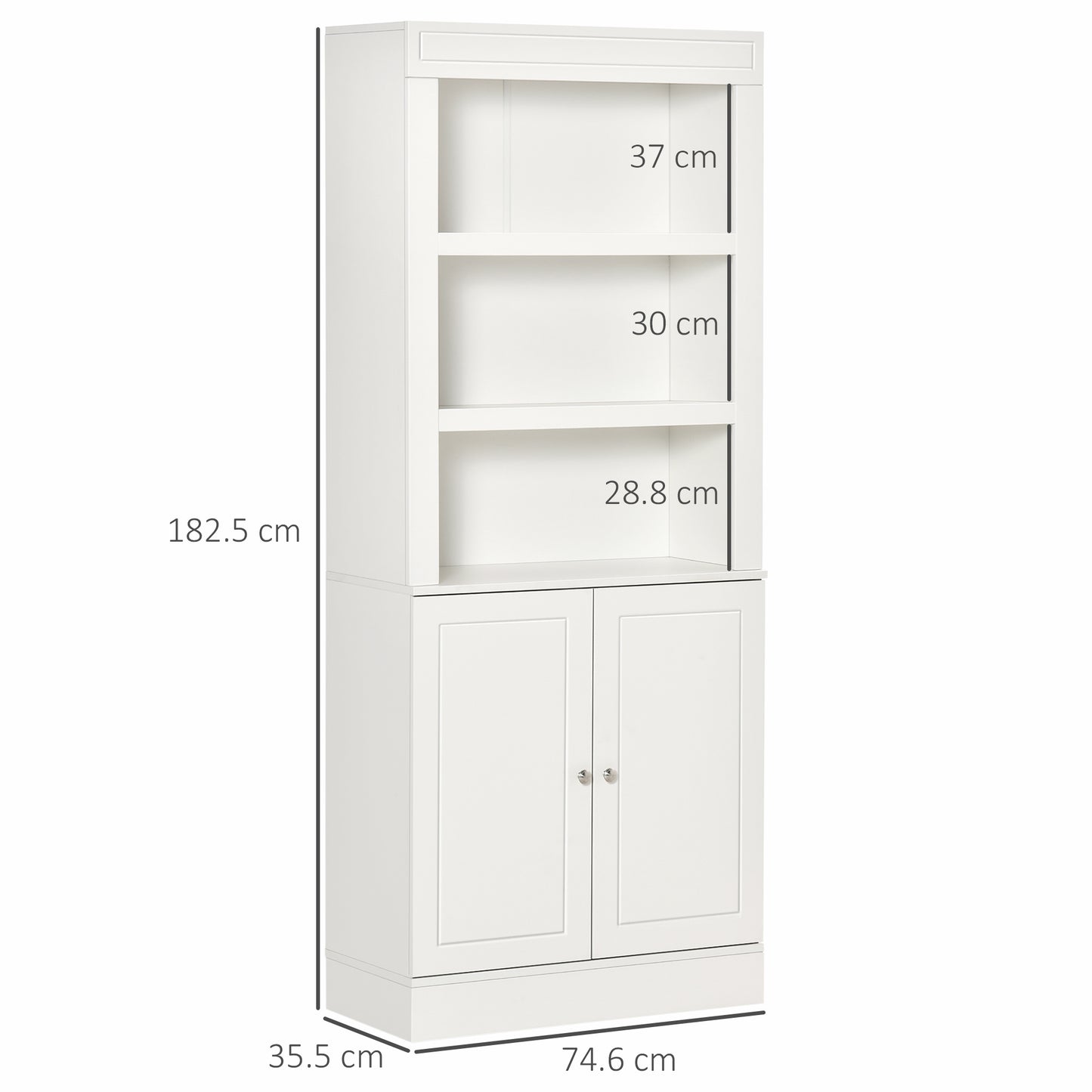 Kala Wooden White 6 Tier Freestanding Kitchen Cupboard With OFauxn Compartments And Double Doors