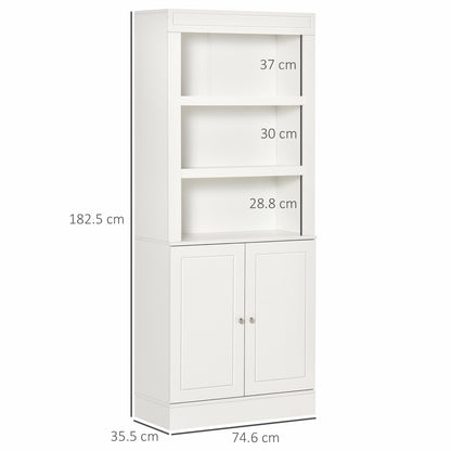 Kala Wooden White 6 Tier Freestanding Kitchen Cupboard With OFauxn Compartments And Double Doors