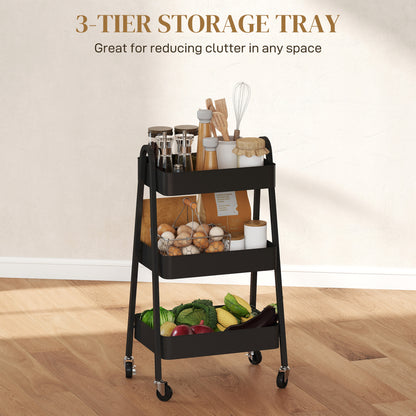 Fidovi Metal Black 3 Tier Storage Trolley With Wheels