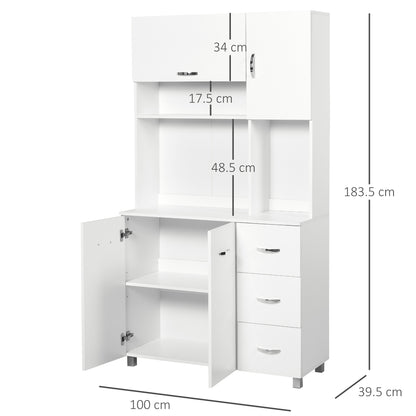 Vivivi Hapa Wooden White Tall Kitchen Sideboard With Drawers Flip Door Cupboards And OFauxn Shelves