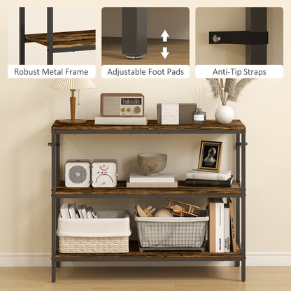 Rihado 101cm Wooden Rustic Brown 3 Tier Console Table