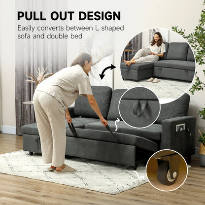 Sesune Yoli Charcoal Grey Upholstered Pull Out Sofa Bed With Storage and Side Pockets