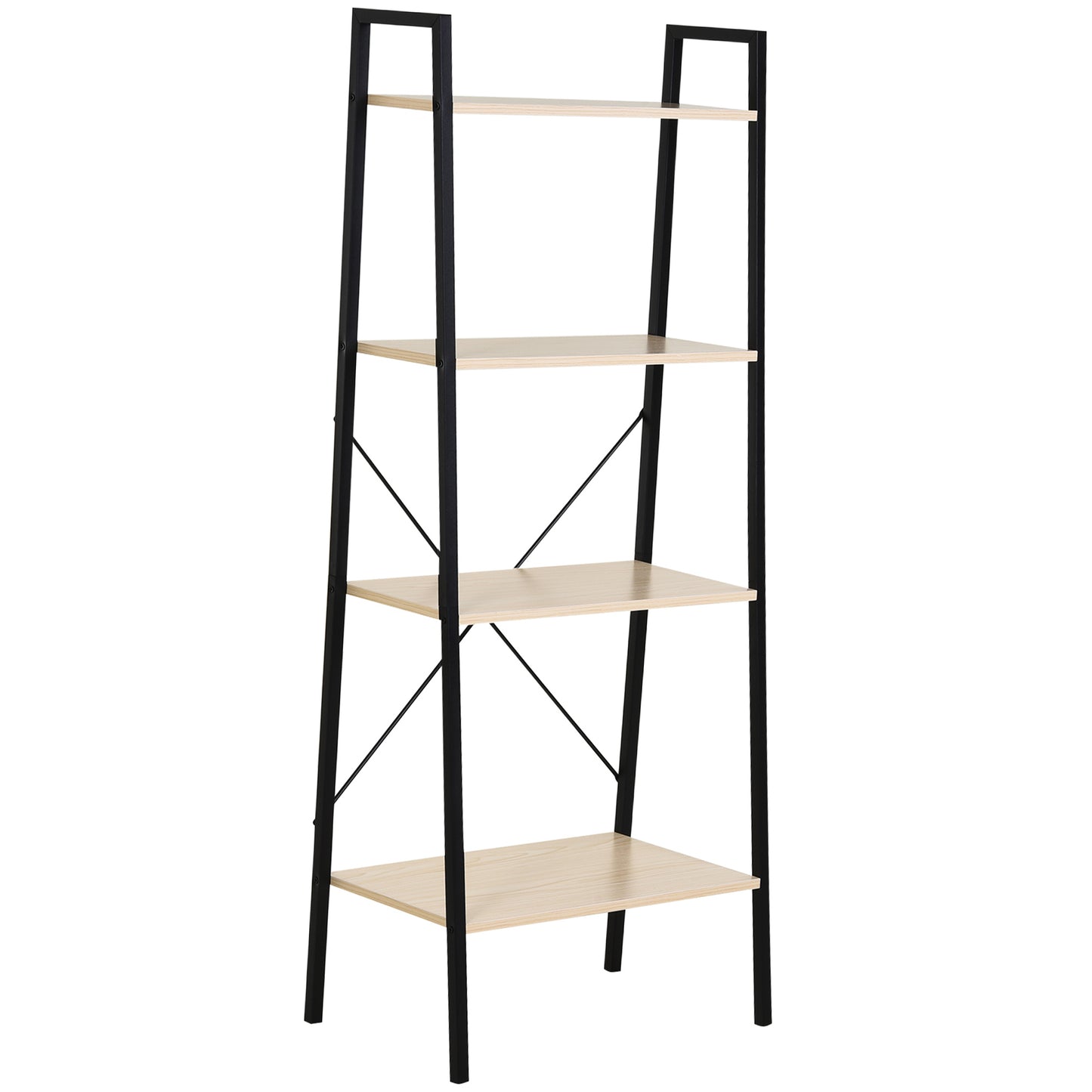 Karafi Lura Wood And Metal Oak And Black 4 Tier Ladder Style Bookshelf