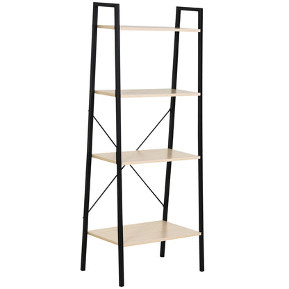 Karafi Lura Wood And Metal Oak And Black 4 Tier Ladder Style Bookshelf