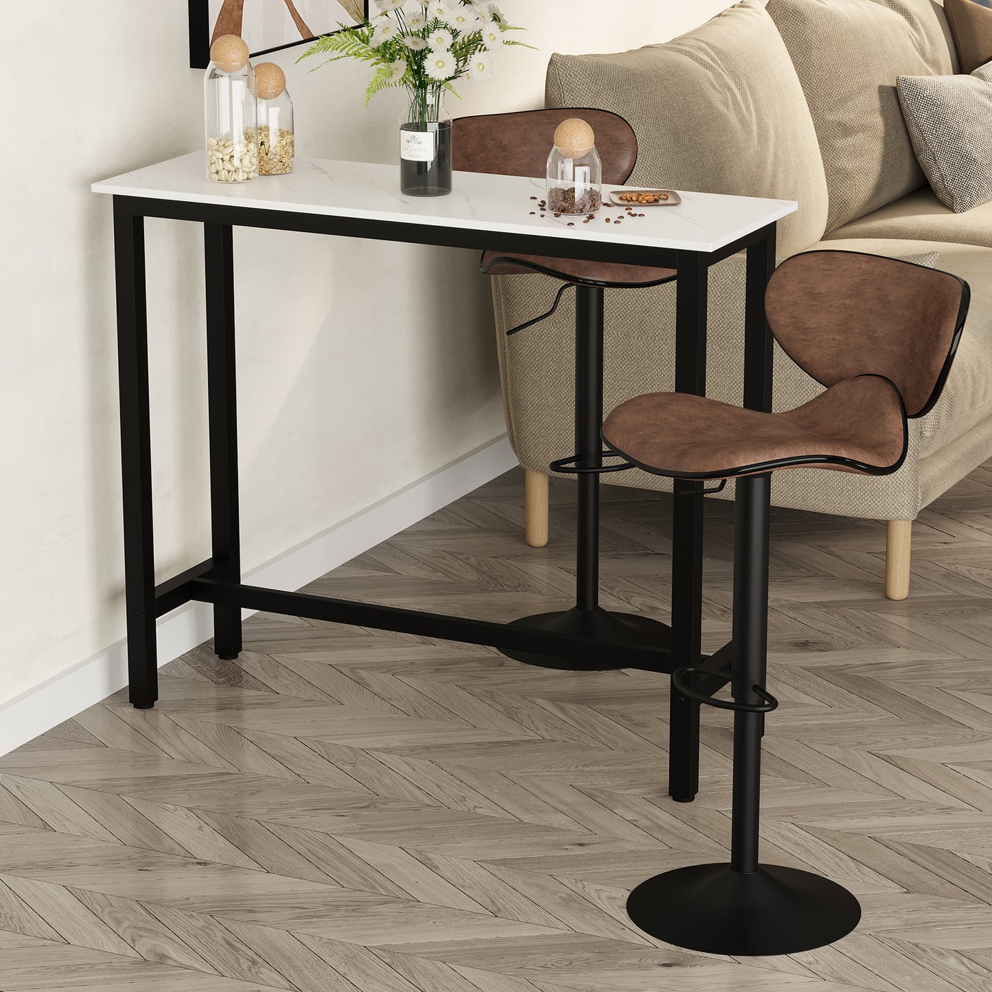 Nanotti Wooden White And Black Industrial Rectangular Bar Table For Small Spaces