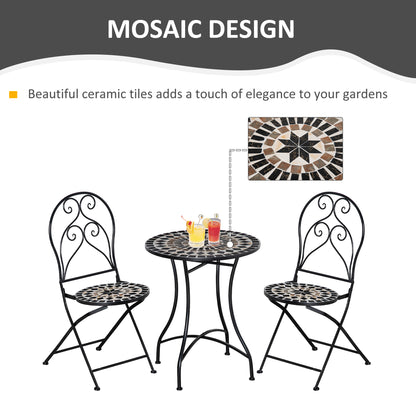 Bamasu 3 Piece Mosaic Garden Bistro Set With Folding Chairs And Coffee Table Black