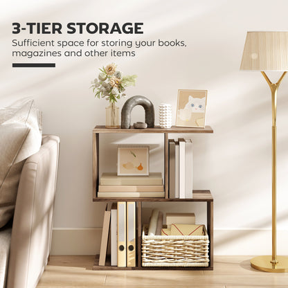 Tolezi Wooden Oak Narrow S Shaped Side Table With 3 Tier Storage