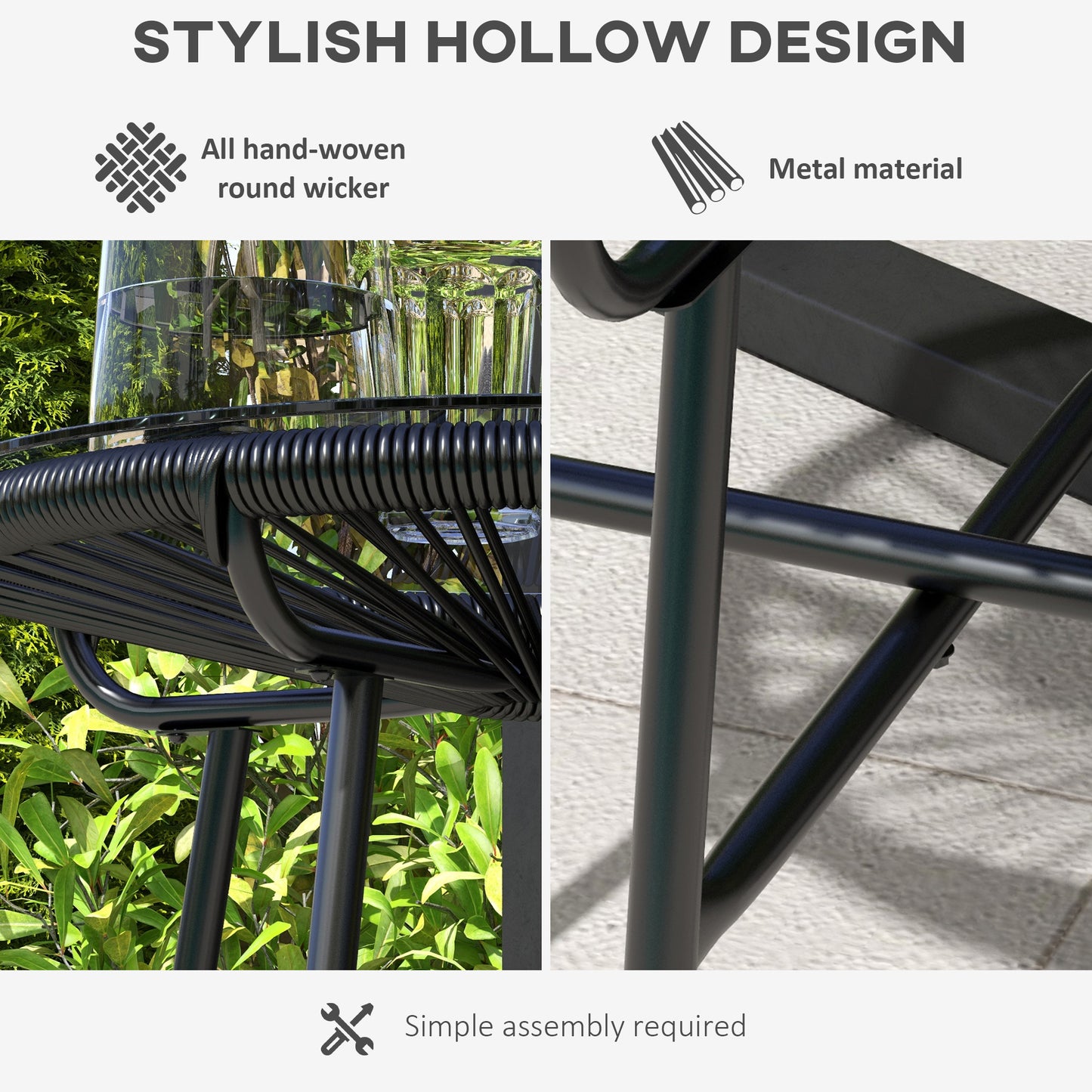 Antigua Black Rattan Round Outdoor Garden Bistro Table With Tempered Glass Top
