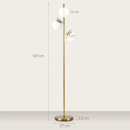 Lidi Metal Gold Tone 3 Light Tree Floor Lamp With Globe Shades Adjustable Colour Light