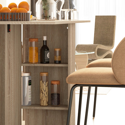 Vasufa Wooden Natural Ex10dable Drop Leaf Dining Table Seating 4 To 6 With Shelves And Wheels