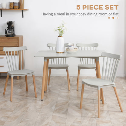 Yoka Metal And Wood Grey 5 Piece Dining Table Set With 4 Chairs