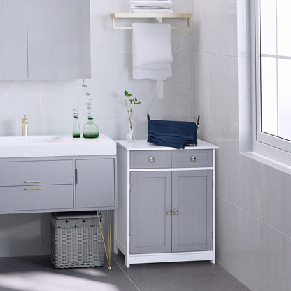 Lufili Freestanding Bathroom Storage Unit With 2 Drawers And Cupboard Traditional Style Grey And White