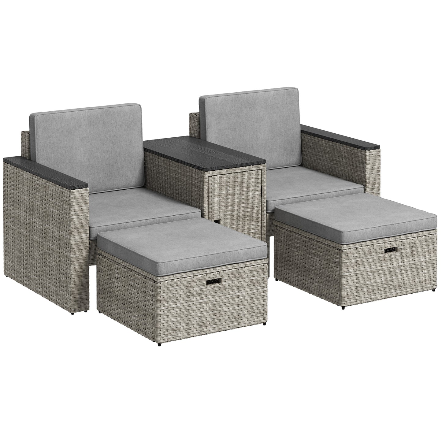 Naleni Grey Rattan  5 Piece Nesting Outdoor Bistro Set With Footstools Storage Coffee Table