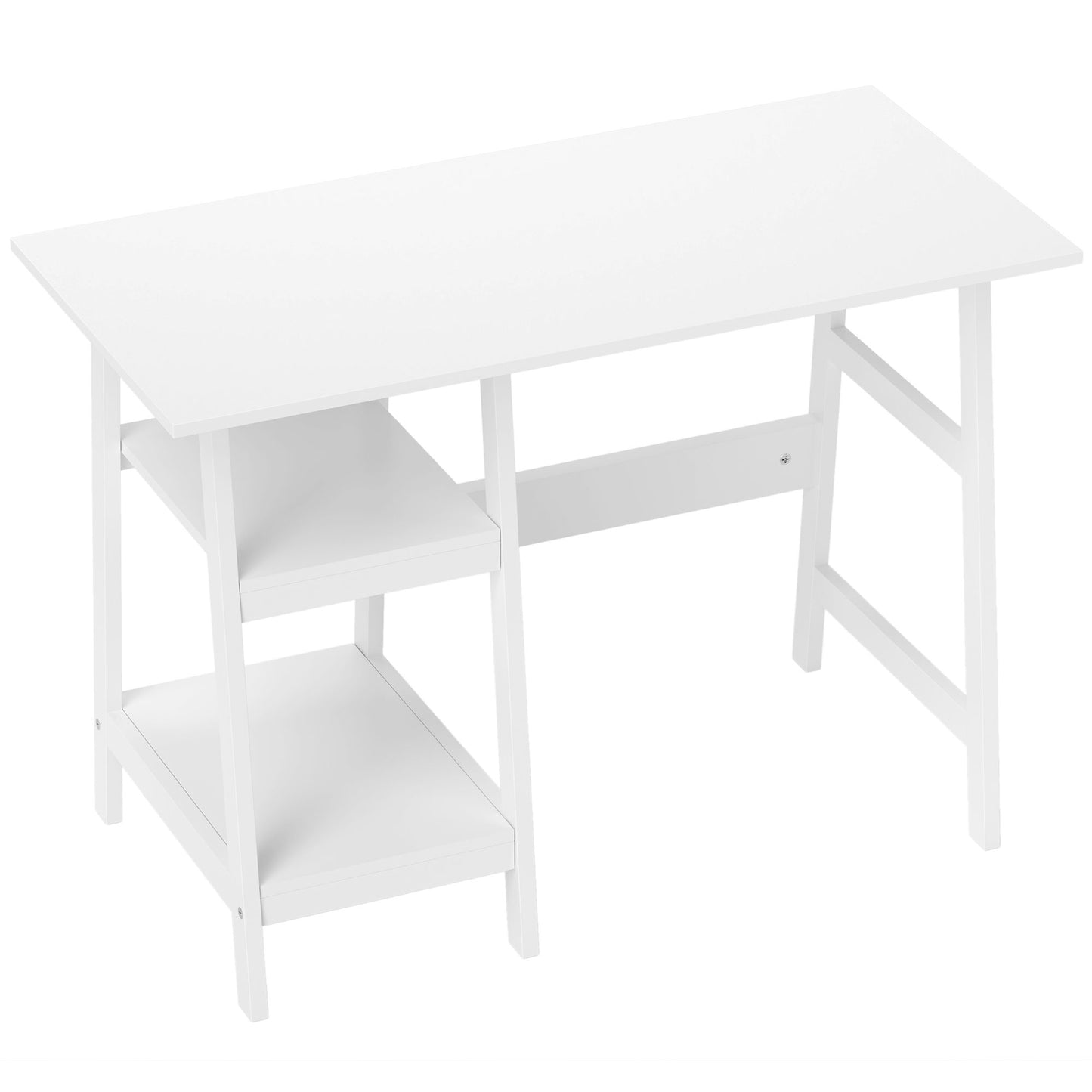 Hakeka 106cm White Wooden Compact Desk With Bookshelf Storage