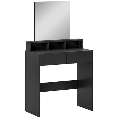 Merotto Black Dressing Table With Mirror And Multi Storage Layout