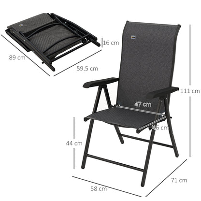 Lecore Set Of 2 Metal Grey Folding Garden Chairs With 7 Position Reclining Backs