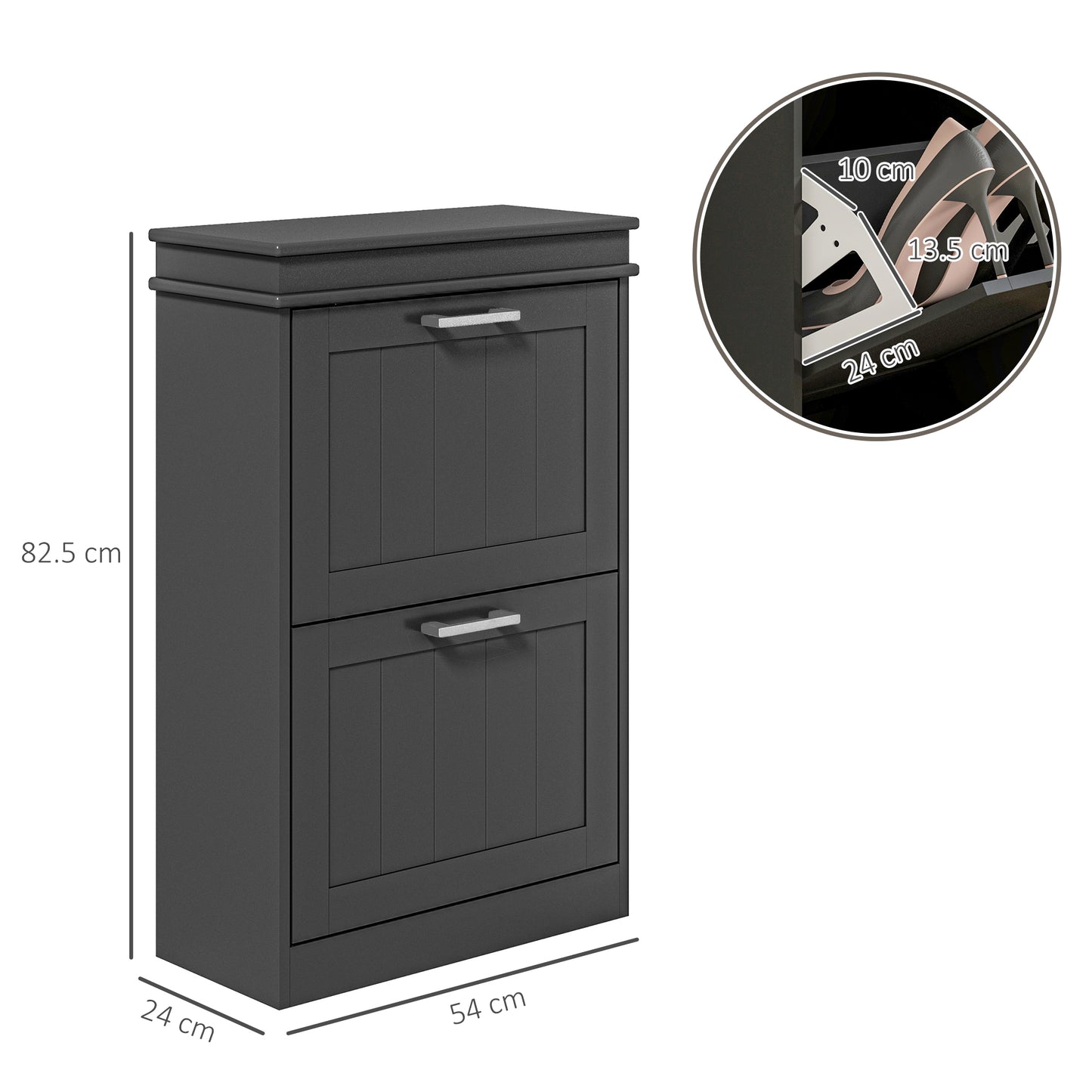 Fadivi Raka Wooden Black Minimal 2 Drawer Shoe Cabinet For 10 Pairs