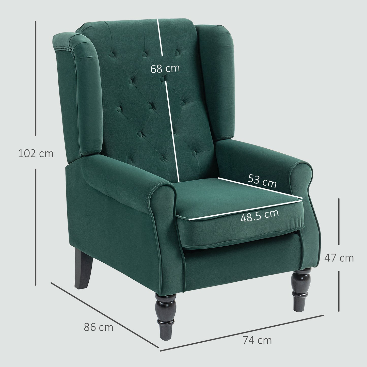 Dona Green Retro Wingback Accent Armchair With Diamond Button Tufted Upholstery