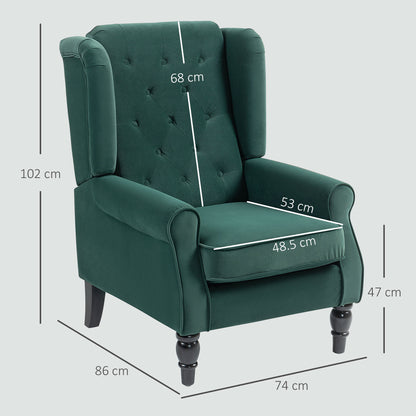 Dona Green Retro Wingback Accent Armchair With Diamond Button Tufted Upholstery