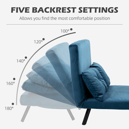 Lenasu Nasa Velvet Blue 4 In One Convertible Double Sofa Bed With Cushions