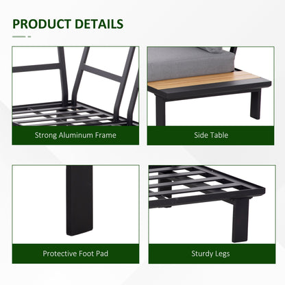 Lehak Aluminium Dark Grey 5 Seater L Shaped Garden Sofa Set With Coffee Table and 2 Side Tables