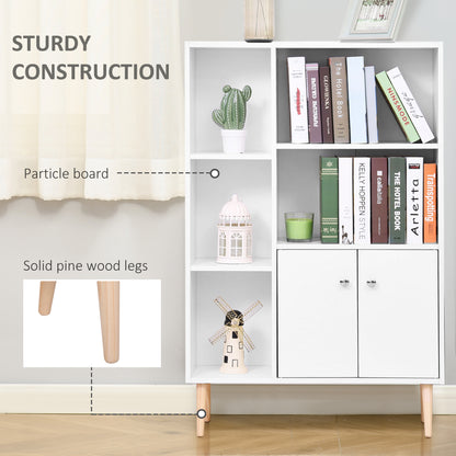 Tora Lesa Wood White Sideboard Bookcase With 2 Doors And 5 Storage Compartments
