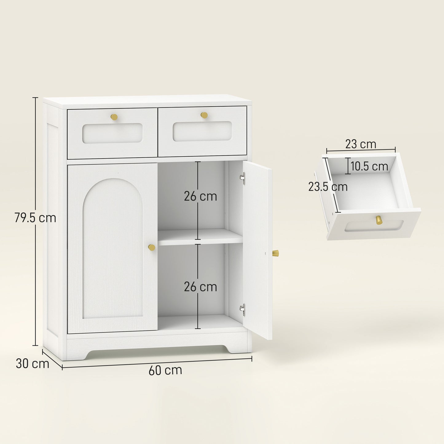 Pareto Bathroom Floor Storage Cabinet With 2 Drawers White