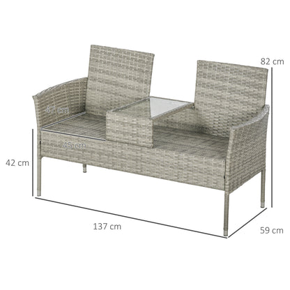 Vama Faux Rattan Light Grey 2 Seat Garden Chair With Integrated Coffee Table