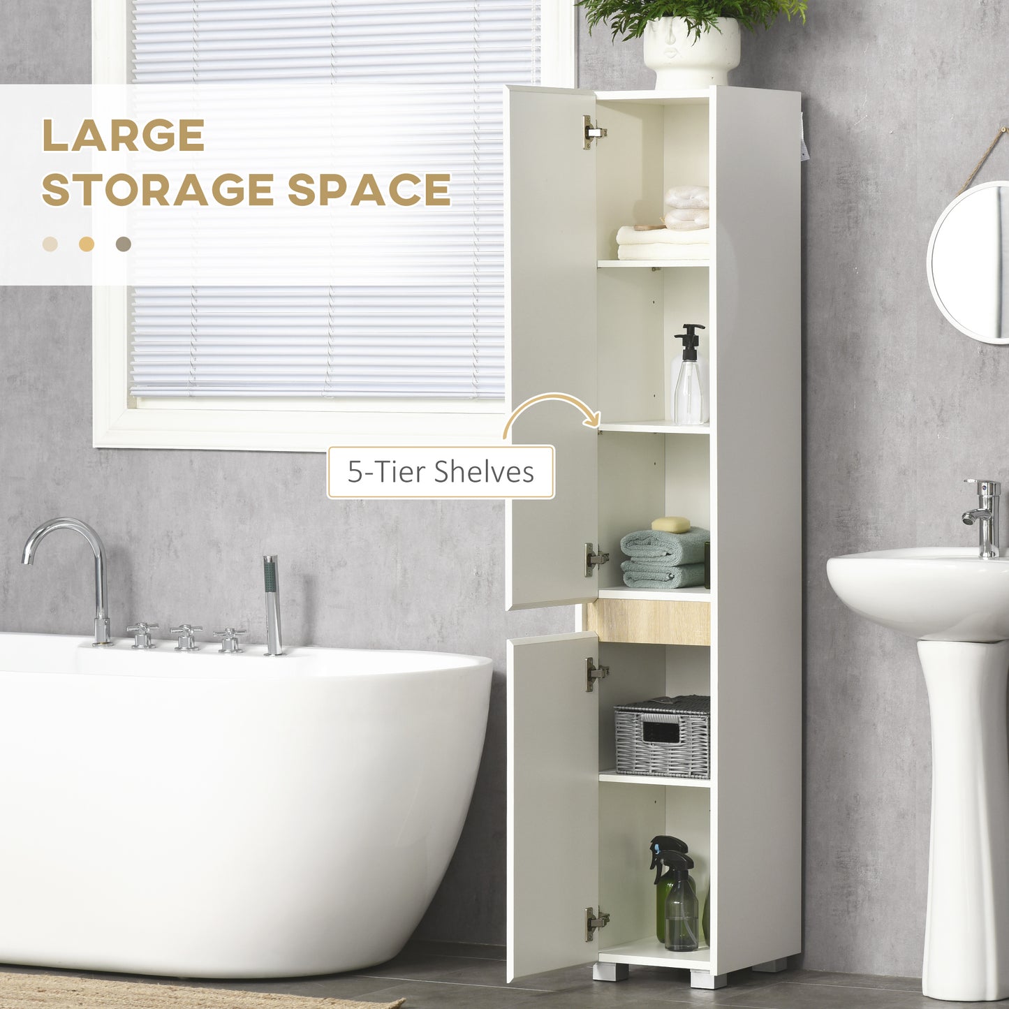 Moka Tall Freestanding Bathroom Cabinet With 5 Tier Adjustable Shelving White