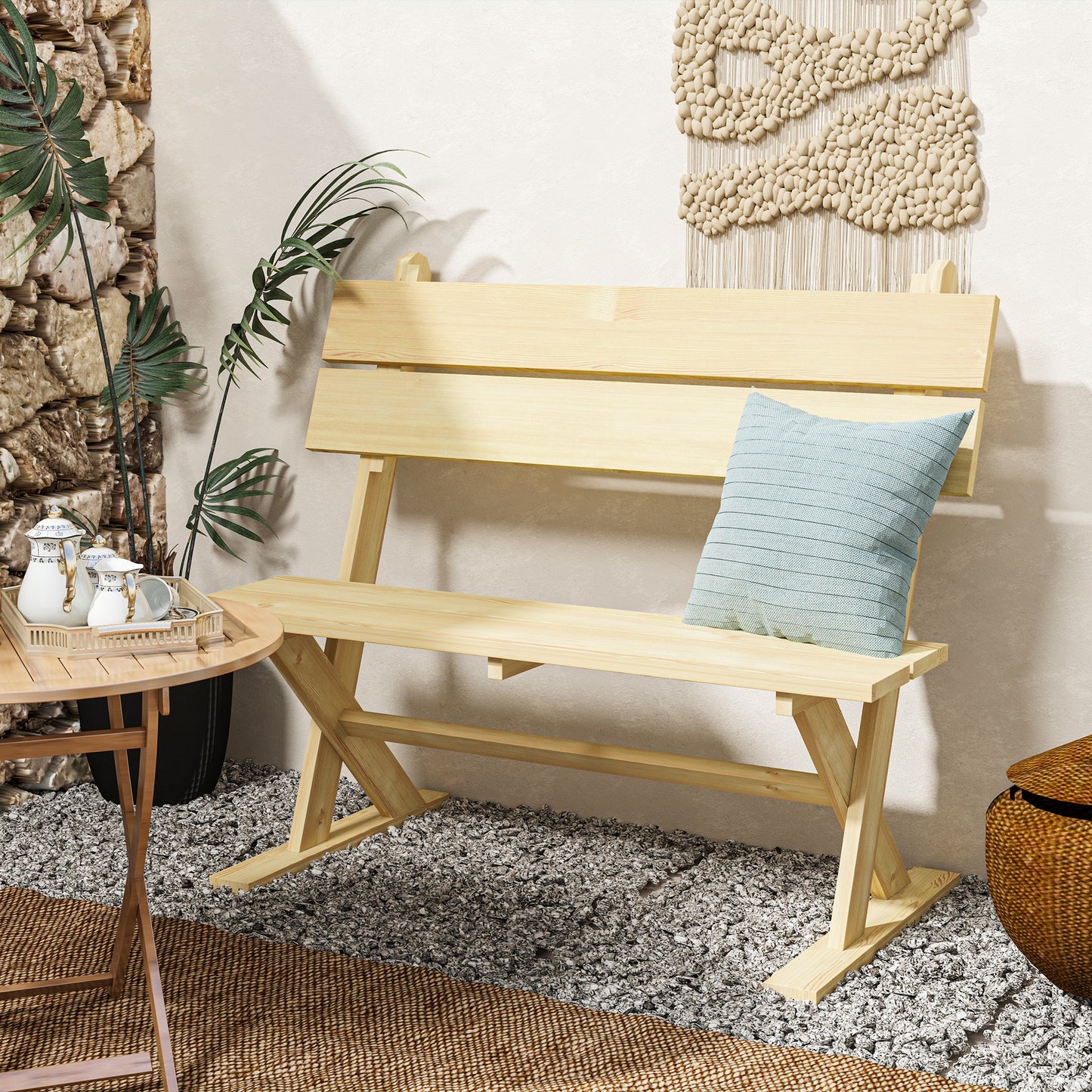 Soyo Fir Wood Natural 2 Seater Garden Bench With Slatted Seat And Angled Back