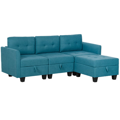 Torono Light Blue Upholstered Modular L Shaped Sofa With Built In Storage