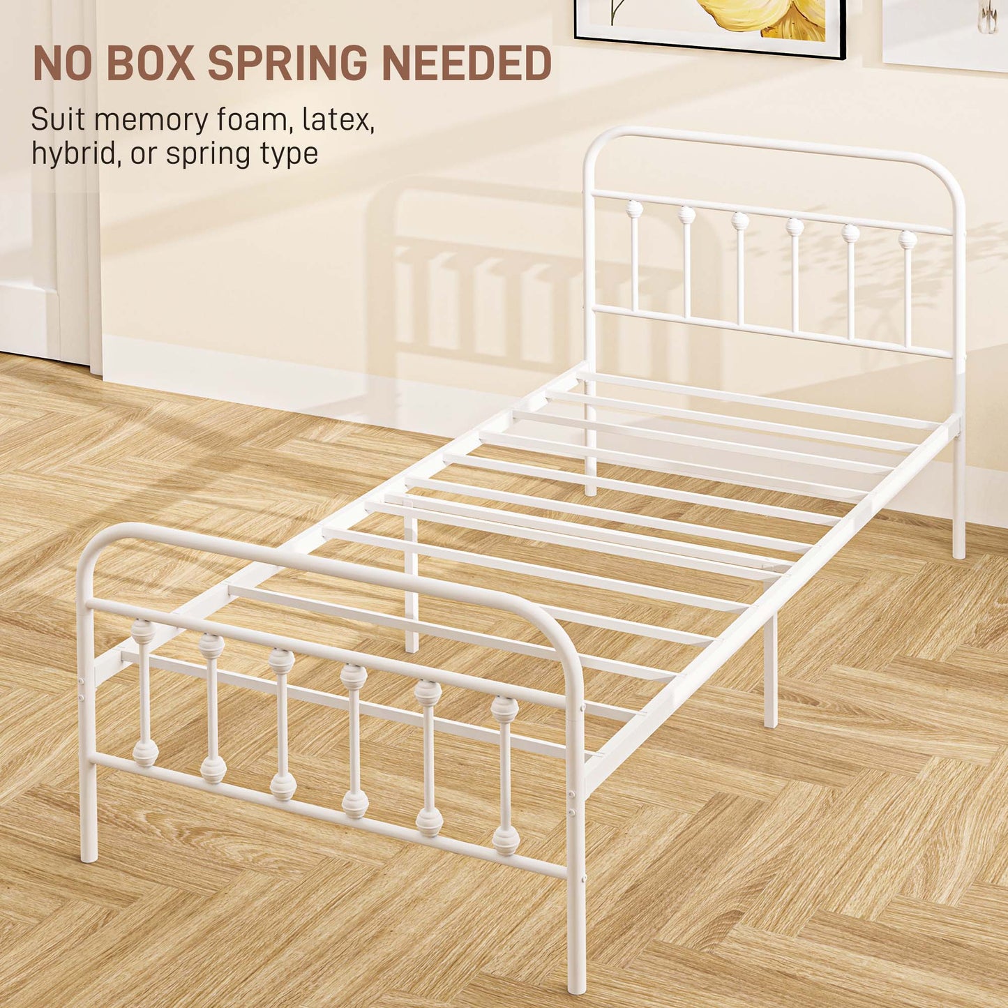 Keli 3FT White Metal Minimalist Single Metal Bed Frame