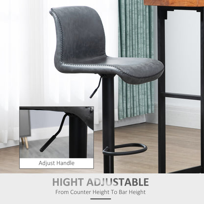 Moretta Faux Leather Dark Grey Bar Stools Set Of 2 With Backrest And Integrated Footrest
