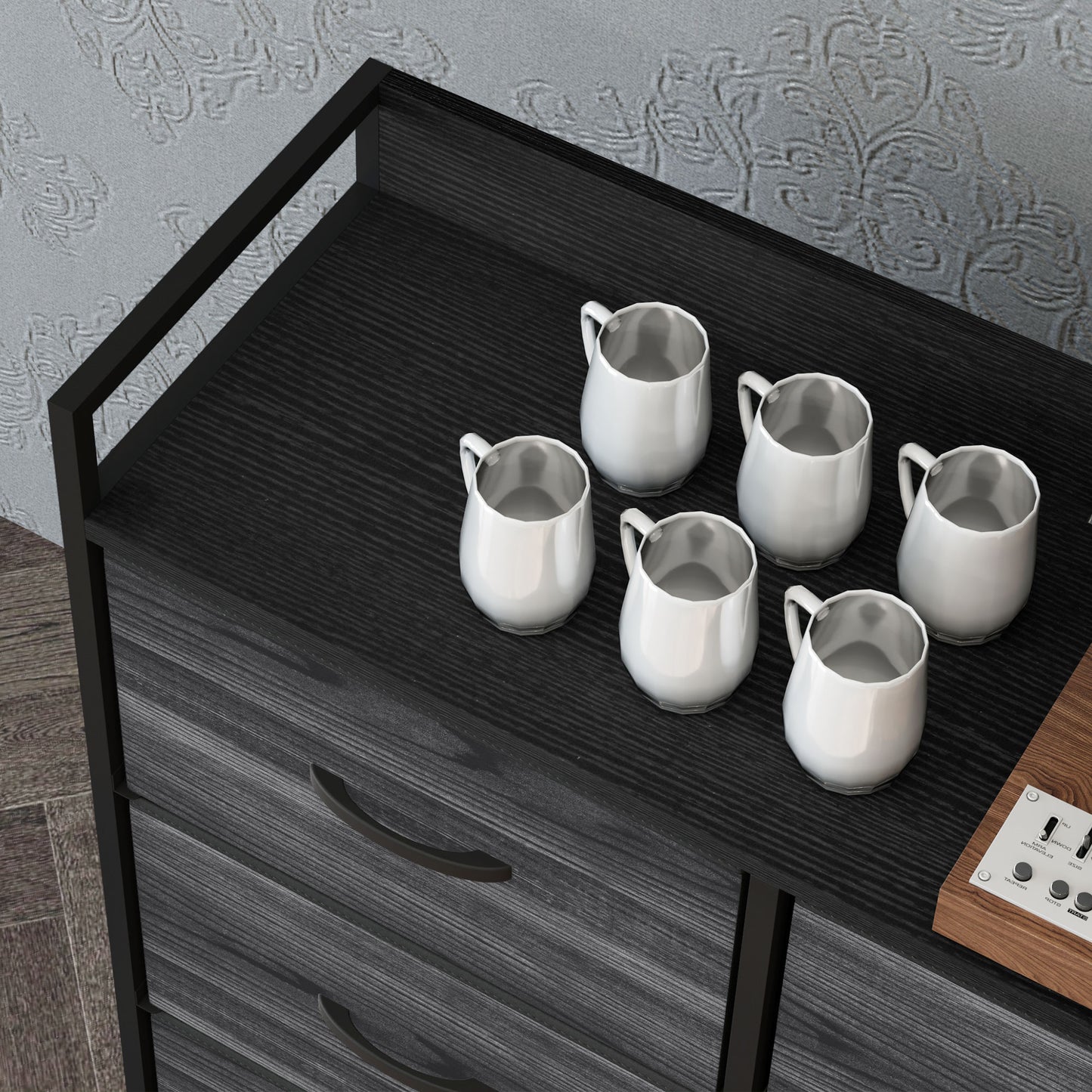 Basa Fabric And Wood Black 6 Drawer Rustic Storage Chest