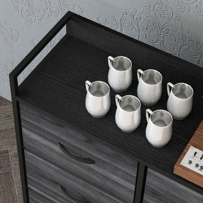 Basa Fabric And Wood Black 6 Drawer Rustic Storage Chest