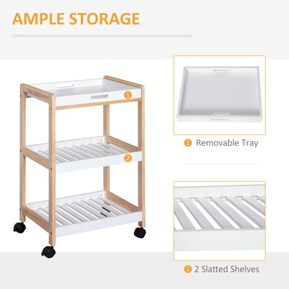 Vesa Wooden White 3 Tier Mobile Kitchen Trolley With Shelves