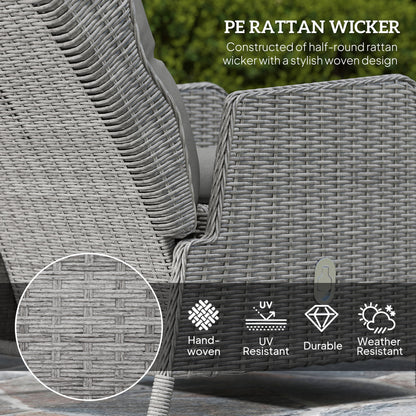 Kenolo Rattan Light Grey 5 Piece Reclining Bistro Furniture Set with Tufted Cushions Glass Top Table and Footstools
