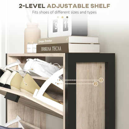 Tona Wooden Natural Wood Effect Slim Shoe Cabinet With 3 Flip Drawers For 18 Pairs